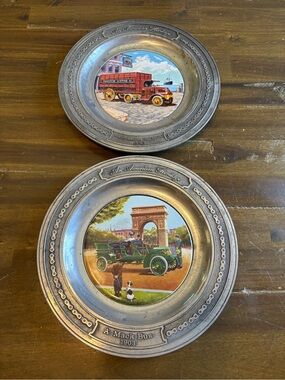 Mac Truck Pewter Plates Collectible Set Bus Bulldog AC Model Decor Wall Vintage
